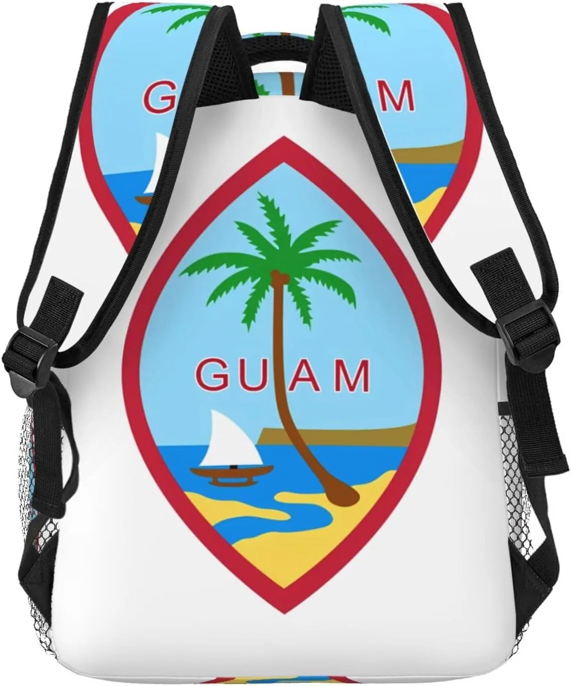 Guam Island Flag Backpack Casual Pack Bag Laptop Backpack With Side Pocket Front Zipper Pocket Bookpack Travel Daypack Picnic Rucksack