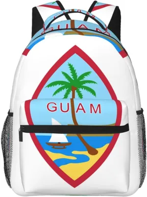 Guam Island Flag Backpack Casual Pack Bag Laptop Backpack With Side Pocket Front Zipper Pocket Bookpack Travel Daypack Picnic Rucksack