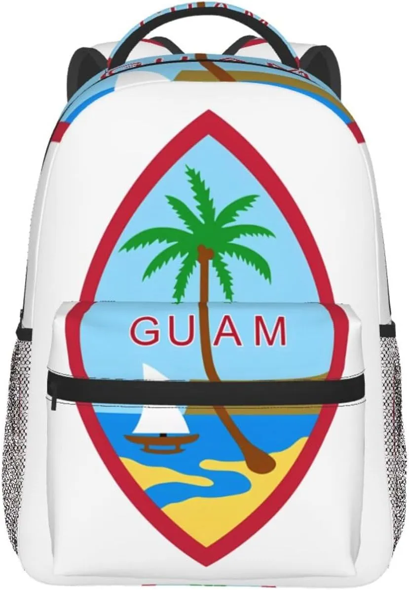 Guam Island Flag Backpack Casual Pack Bag Laptop Backpack With Side Pocket Front Zipper Pocket Bookpack Travel Daypack Picnic Rucksack