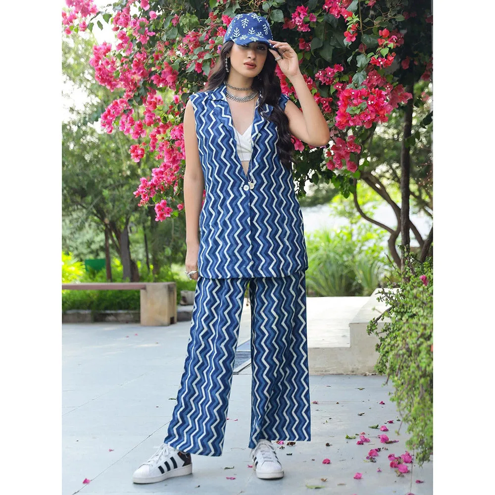 Gulaal Indigo Chevron Dabu Print Co-Ord (Set of 2)