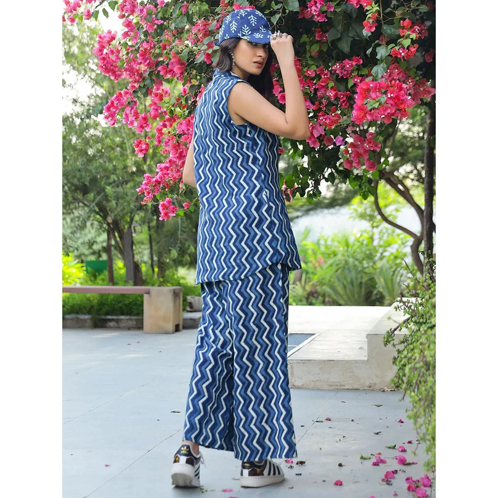 Gulaal Indigo Chevron Dabu Print Co-Ord (Set of 2)