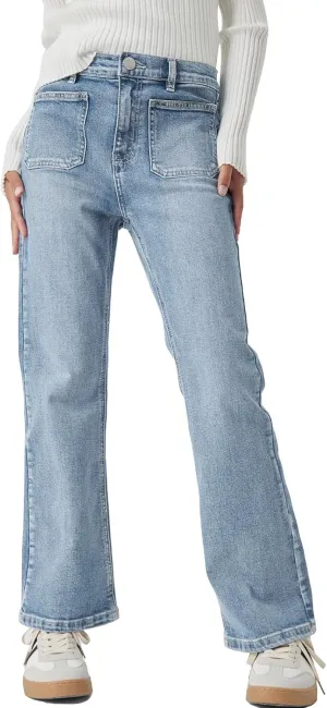 Haloumoning Girls High Waisted Jeans Straight Leg Stretch Demin Pants Cute Casual Trousers with Pockets