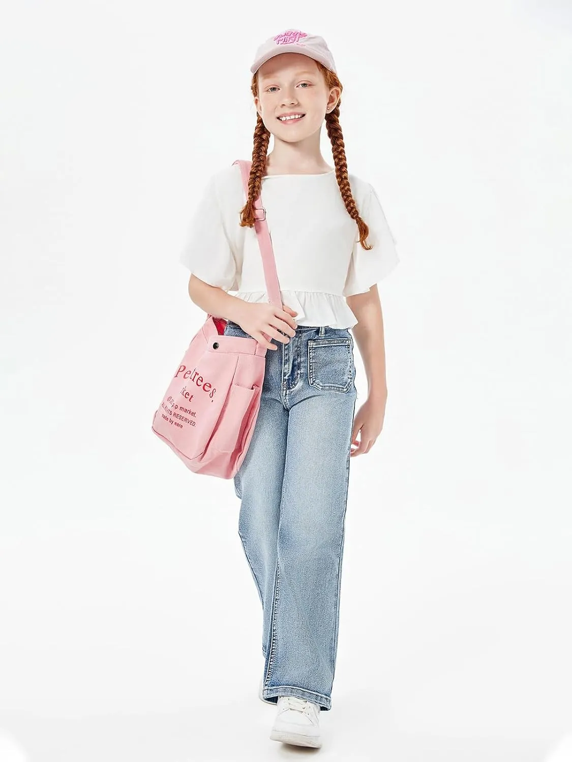 Haloumoning Girls High Waisted Jeans Straight Leg Stretch Demin Pants Cute Casual Trousers with Pockets