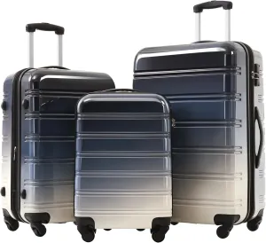 Hardshell Luggage Sets 3-Piece Gradient Color Expandable Suitcases with Spinner Wheels and TSA Lock, Lightweight 20" 24" 28" - Gradient Black