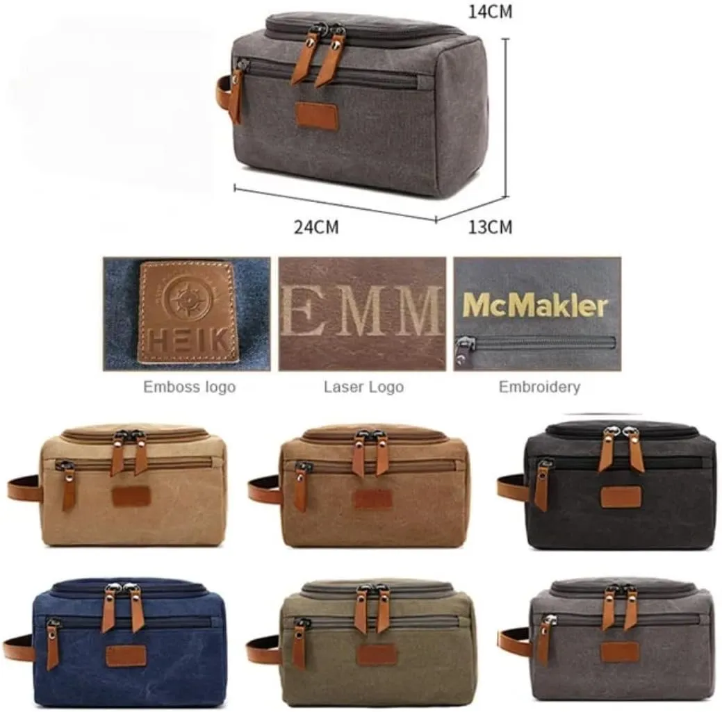 Hide&Haven Waxed Canvas Toiletry and Cosmetics Bag, Unisex (Gray)