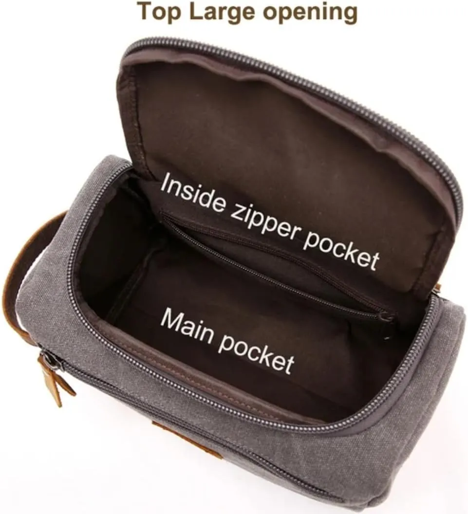Hide&Haven Waxed Canvas Toiletry and Cosmetics Bag, Unisex (Gray)