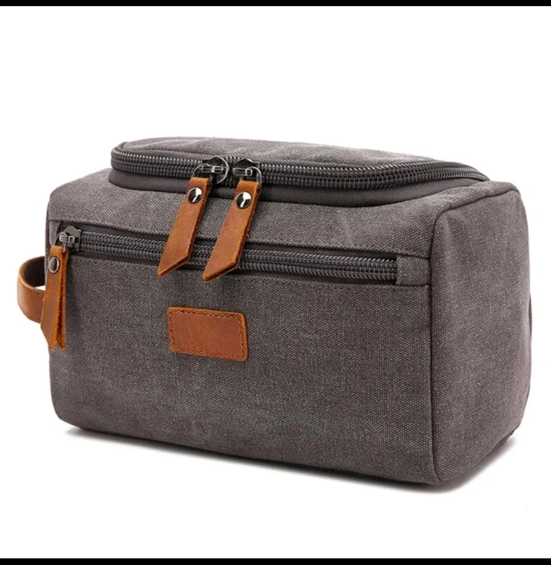 Hide&Haven Waxed Canvas Toiletry and Cosmetics Bag, Unisex (Gray)