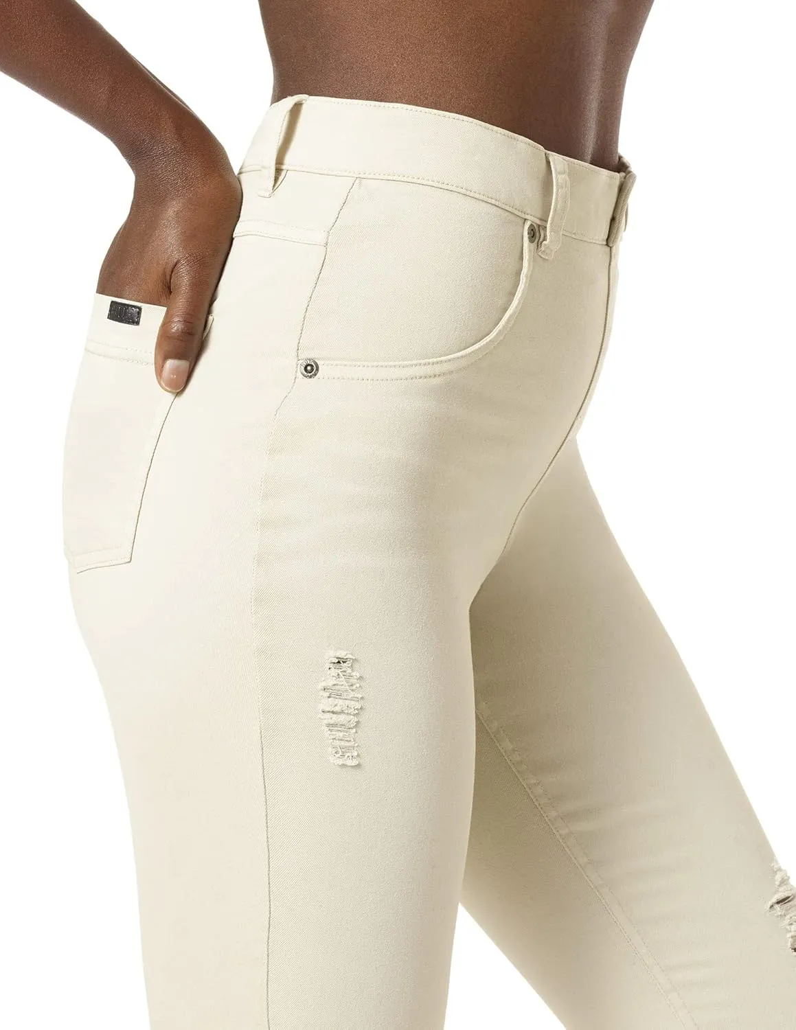 HUE Women's Ripped Denim High Rise Skimmer Legging, Rainy Day