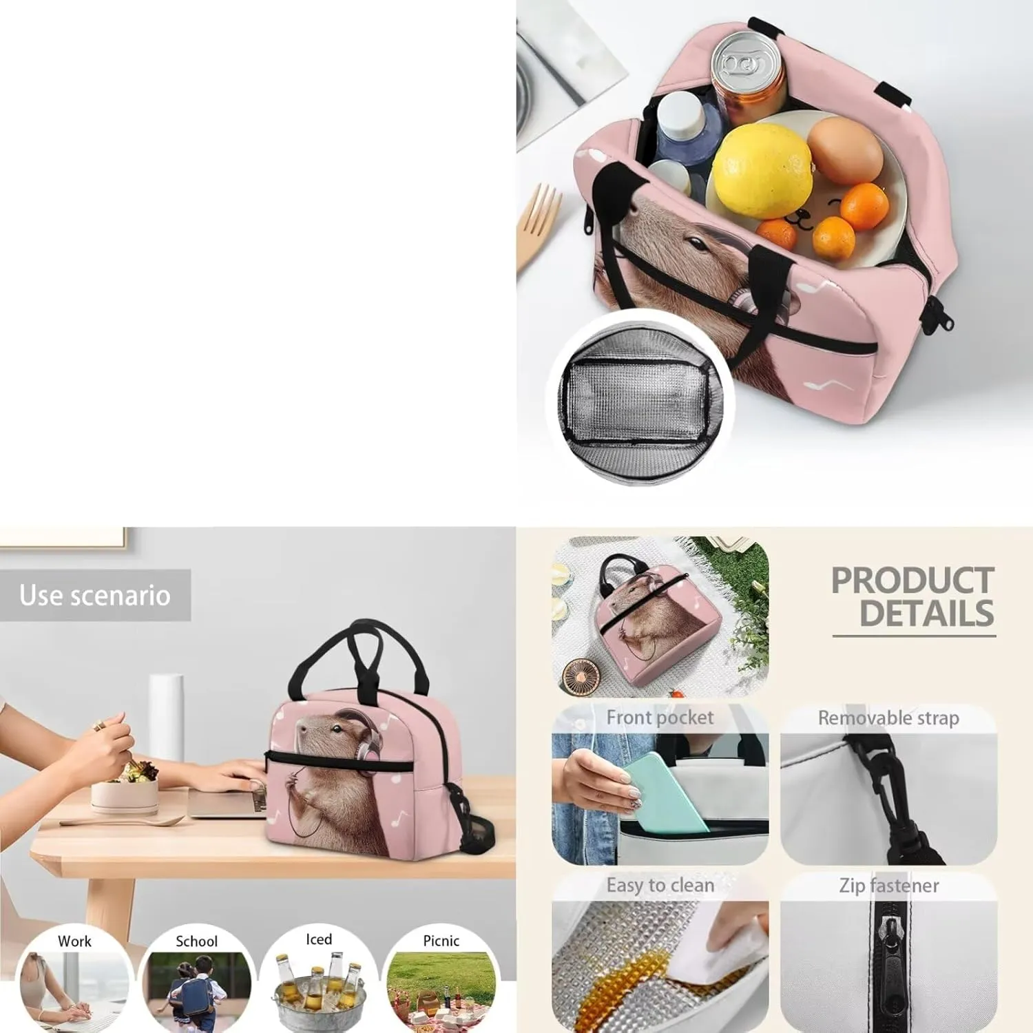 HUGS IDEA 3D Capybara Backpack for Girls Music Print Schoolbag Set with Lunch Box Pencil Case Water Bottle Cover Elementary School Bookbag for Kids 8-10 Large Book Bags for School Kids