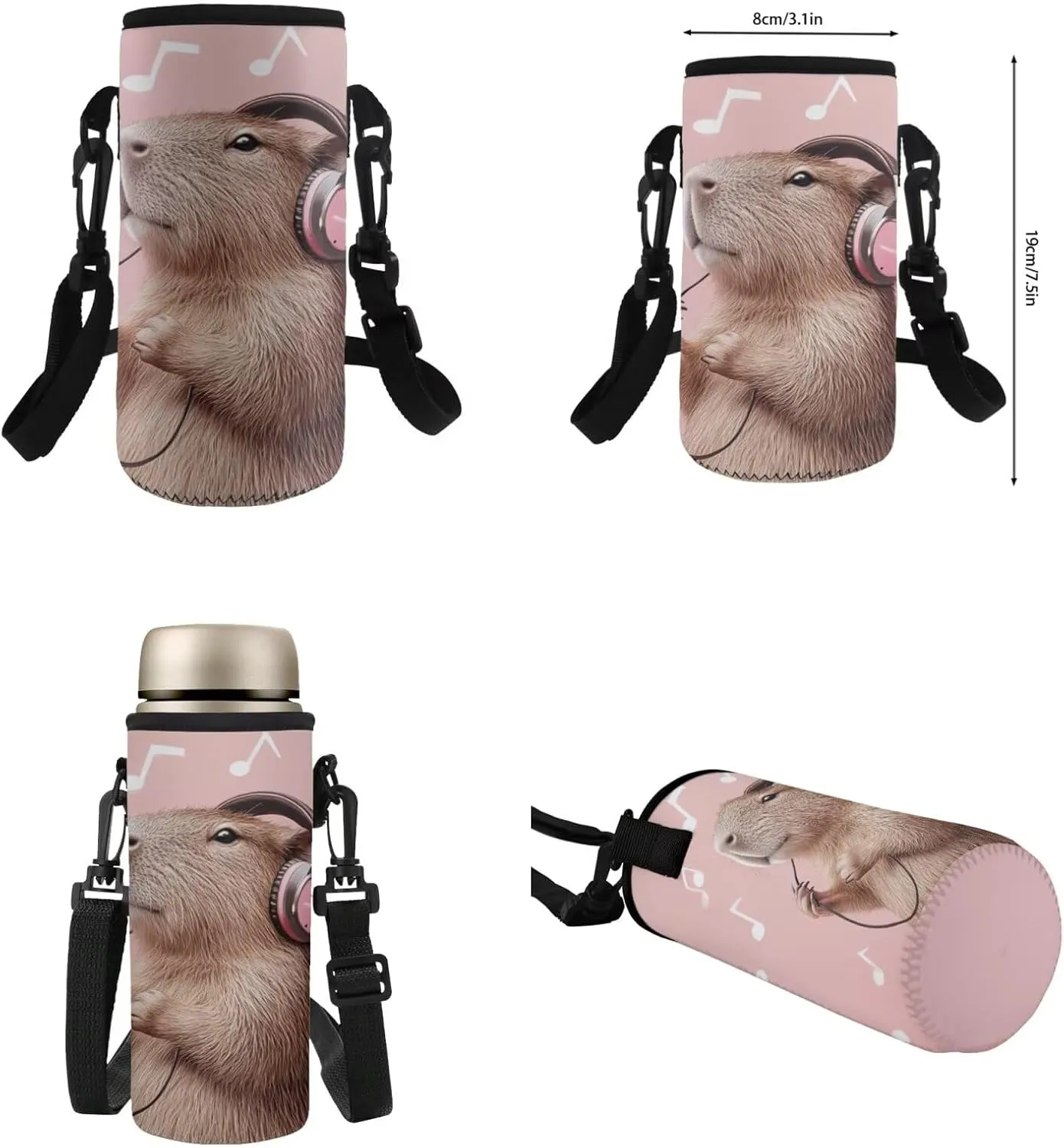 HUGS IDEA 3D Capybara Backpack for Girls Music Print Schoolbag Set with Lunch Box Pencil Case Water Bottle Cover Elementary School Bookbag for Kids 8-10 Large Book Bags for School Kids