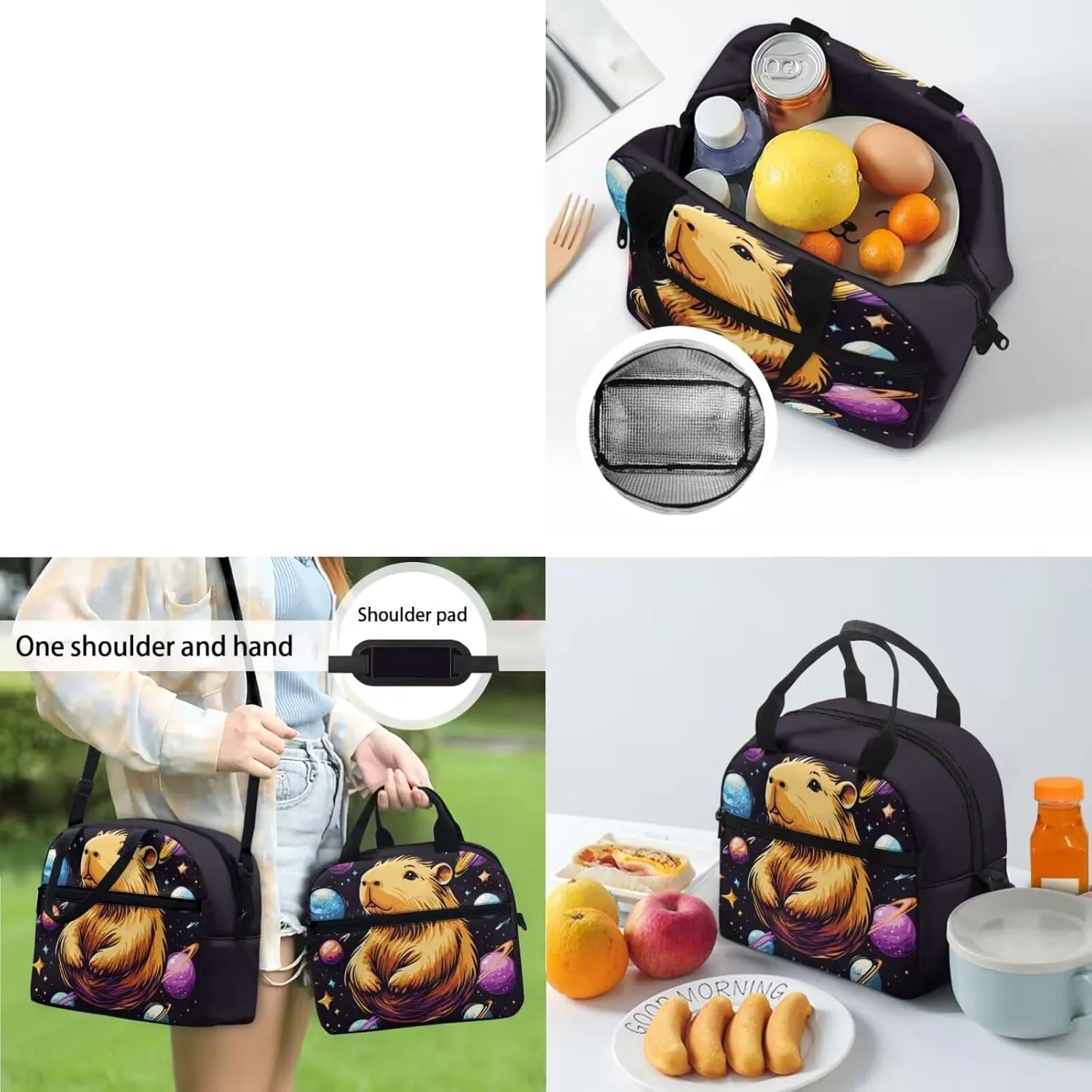 HUGS IDEA 3D Capybara Book Bag for Girls 8-10 Planets Backpack for Kids Space Themed Backpack Set with Lunchbox Water Bottle Holder 17 Inch Lightweight Elementary School Supplies