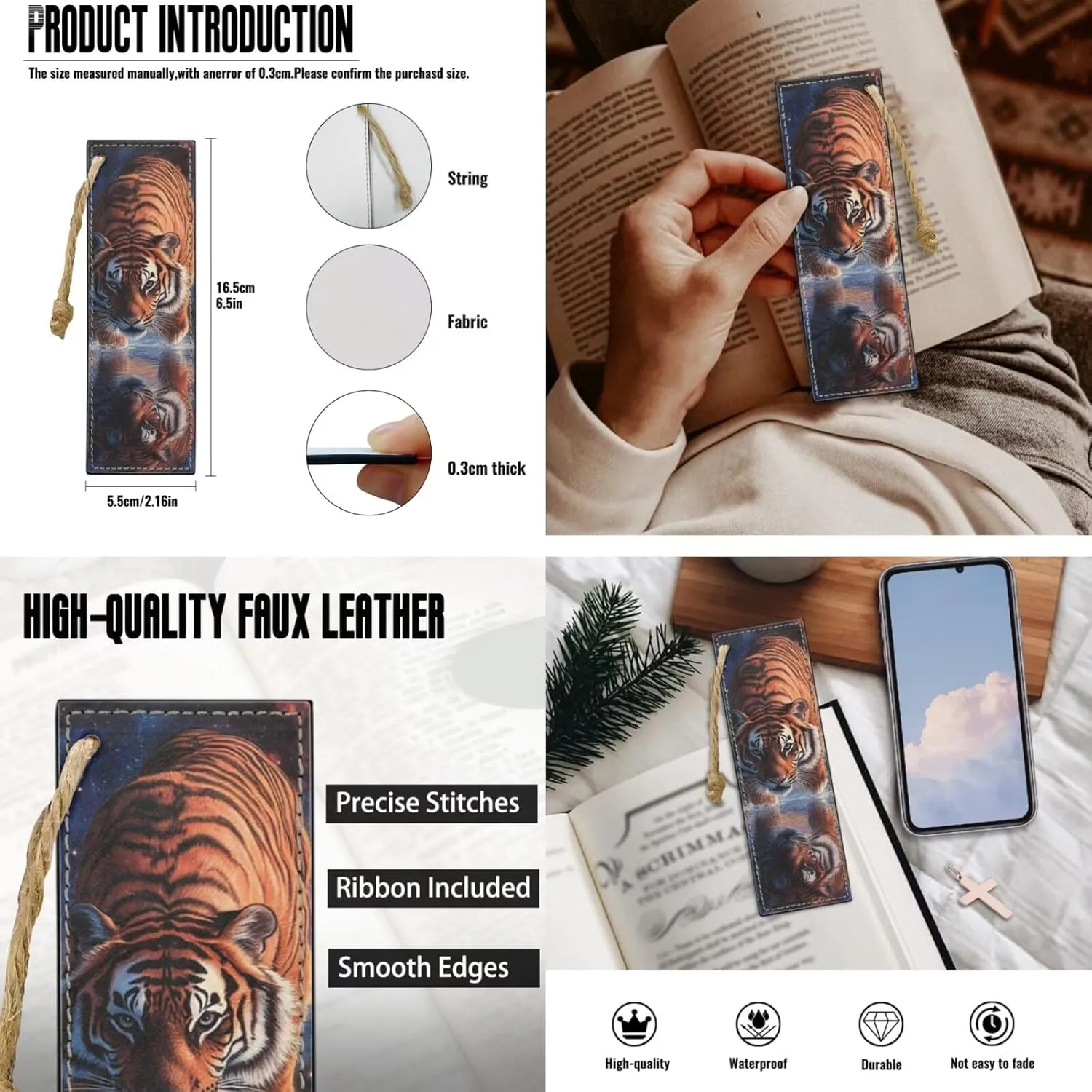 HUGS IDEA Aurora Tiger Boys Backpack for Elementary School Cool Animal Bookbag for Kids 6-8 School Backpacks with Lunch Box & Pencil Case & Bookmark 17 Inch Kids Travel Daypack