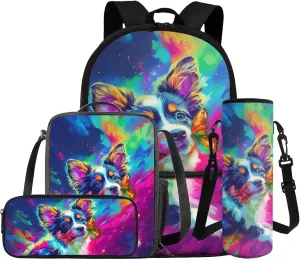 HUGS IDEA Border Collie School Bag Set for Girls Cute Backpack for Girls 8-10 Large Capacity Bookbag with Lunch Box Pencil Case Water Bottle Bag Back to School Gifts for Elemantary Students