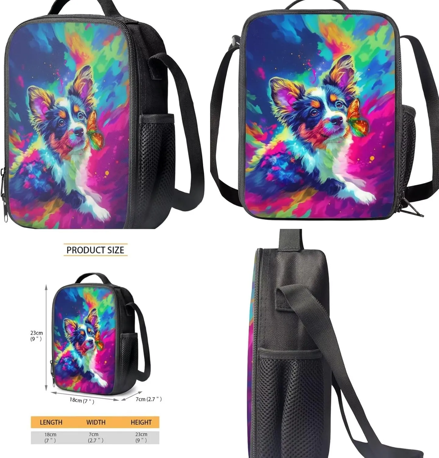 HUGS IDEA Border Collie School Bag Set for Girls Cute Backpack for Girls 8-10 Large Capacity Bookbag with Lunch Box Pencil Case Water Bottle Bag Back to School Gifts for Elemantary Students