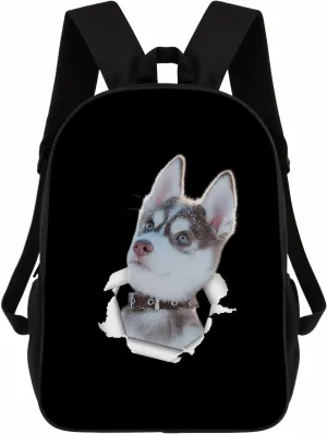 Husky Backpack Daypack Lovely Dog Print Bookbag Laptop Bag For Work Travel Hiking 17 Inch Black Lightweight Style 3