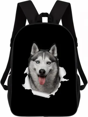Husky Backpack Daypack Lovely Dog Print Bookbag Laptop Bag For Work Travel Hiking 17 Inch Black Lightweight Style 4