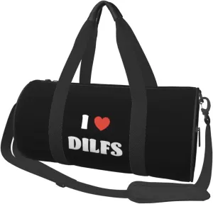 I Love Dilfs Convertible Garment Bag with Shoulder Strap, Carry on Garment Duffel Bag for Men Women - Rolling Foldable for Travel Luggage Bags (Black)