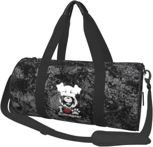 I Love Schnauzer Convertible Garment Bag with Shoulder Strap, Carry on Garment Duffel Bag for Men Women - Rolling Foldable for Travel Luggage Bags (Black)
