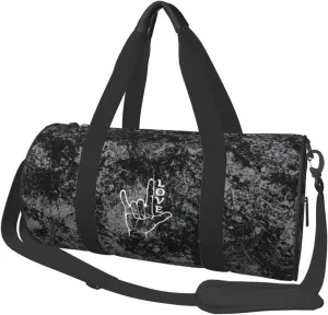 I Love You Sign Language Convertible Garment Bag with Shoulder Strap, Carry on Garment Duffel Bag for Men Women - Rolling Foldable for Travel Luggage Bags (Black)