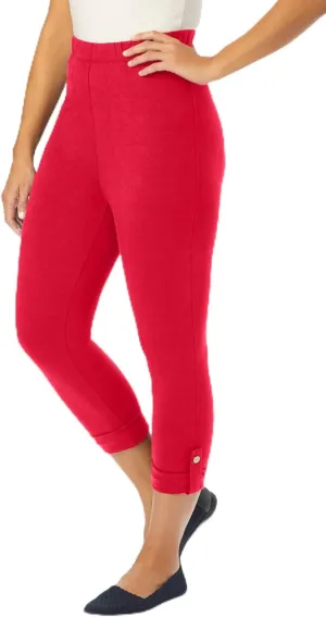 Jessica London Women's Plus Size Stretch Cotton Cuff-Button Capri Legging