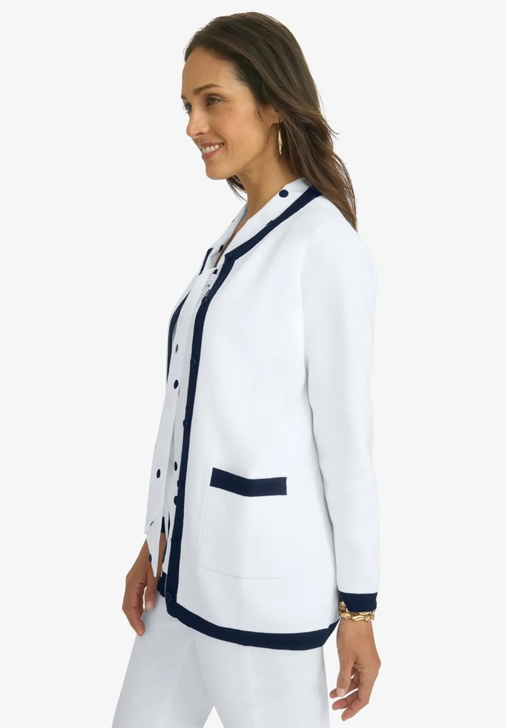 Jessica London Women's Plus Size Tipped Boxy Cardigan