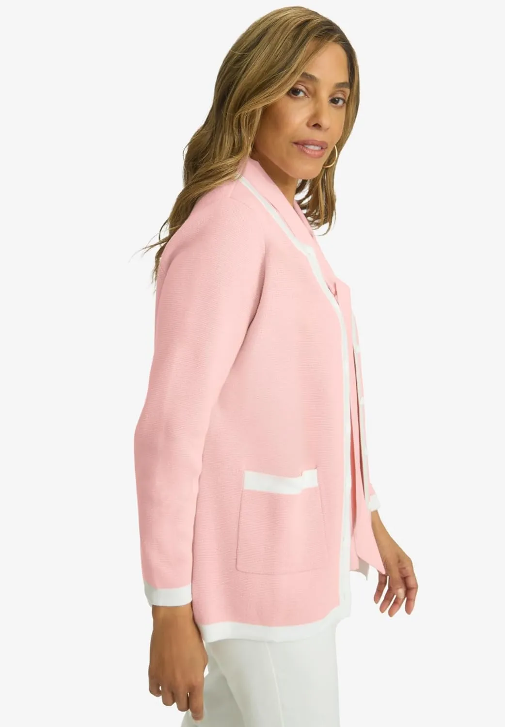 Jessica London Women's Plus Size Tipped Boxy Cardigan