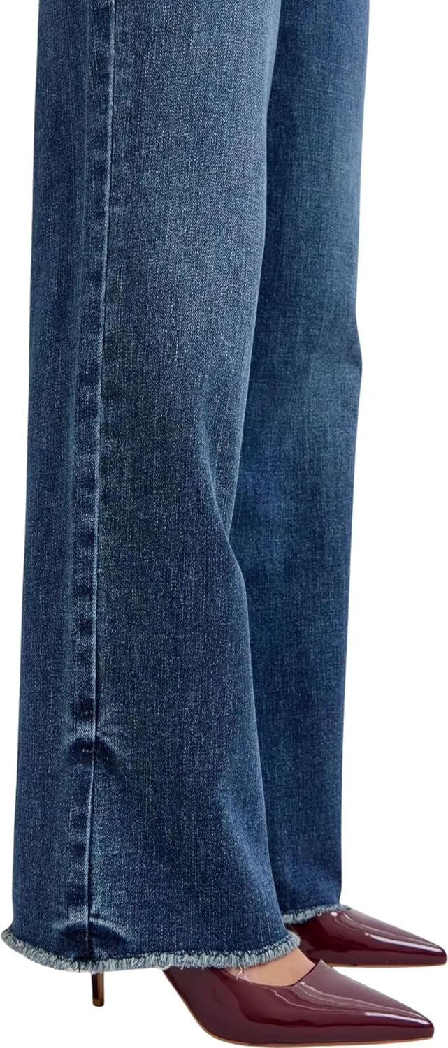 Judy Blue Women's Mid-Rise Tinted Wide Leg Jeans with Frayed Hem