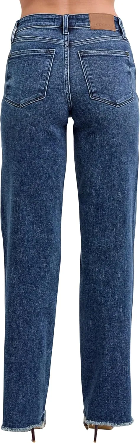 Judy Blue Women's Mid-Rise Tinted Wide Leg Jeans with Frayed Hem