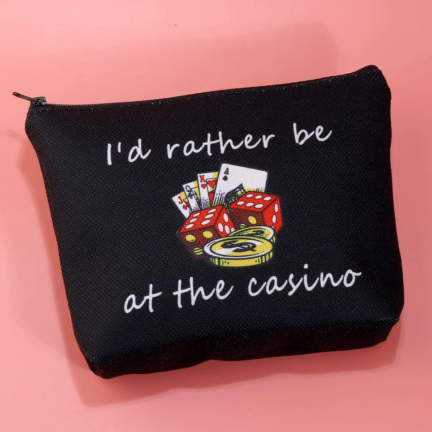 JXGZSO Gambler Gift I'd Rather Be At The Casino Makeup Bag Lucky Dice Pouch Bag Casino Lover Gift (Casino black)