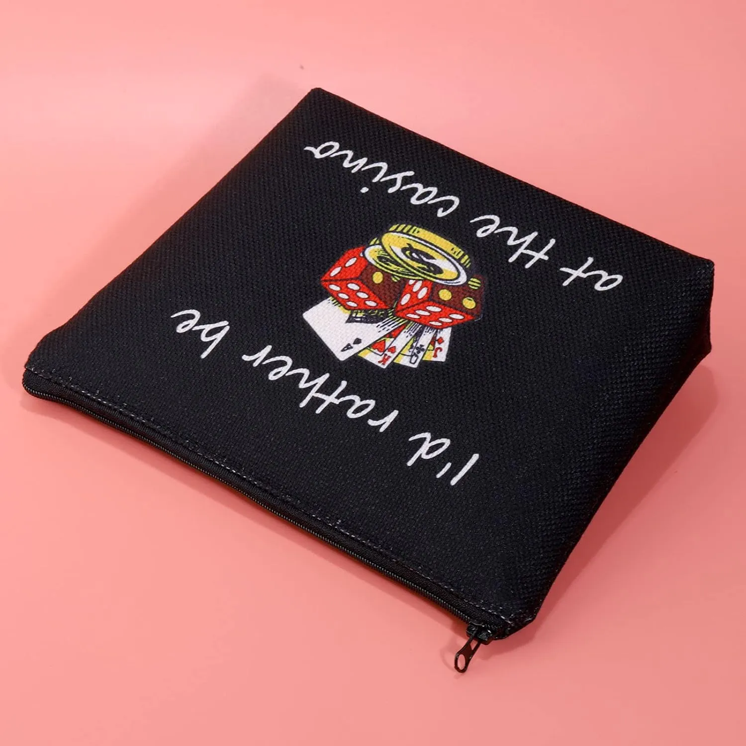 JXGZSO Gambler Gift I'd Rather Be At The Casino Makeup Bag Lucky Dice Pouch Bag Casino Lover Gift (Casino black)