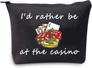 JXGZSO Gambler Gift I'd Rather Be At The Casino Makeup Bag Lucky Dice Pouch Bag Casino Lover Gift (Casino black)