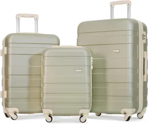 Kangmusi Luggage Sets Expandable ABS Hardshell 3pcs Clearance Luggage Hardside Lightweight Suitcase sets Spinner Wheels Suitcase with TSA Lock 20''24''28''(golden green amd beige)
