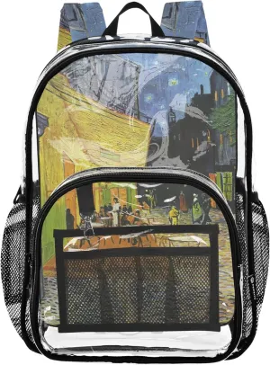 Kids Backpack Boys Girls Vangogh Caf Terrace Night Clear Bag for Women Travel Plastic School Clear Bookbag