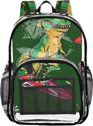 Kids Backpack for Girls Cool T Rex Dinosaur Green Women Clear Backpack Cute See through Approved Bag