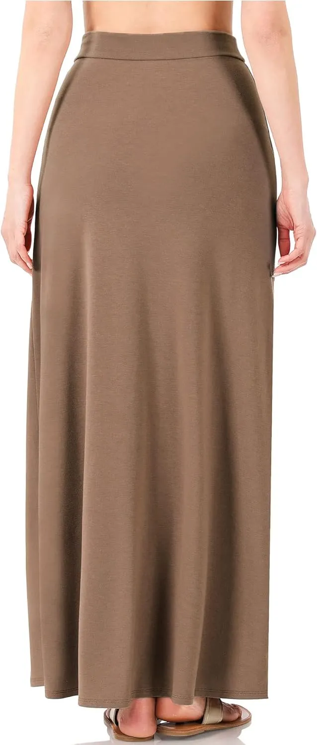 KOGMO Womens Casual Maxi Skirt with Waist Drawstring and Side Pockets (S-3X)