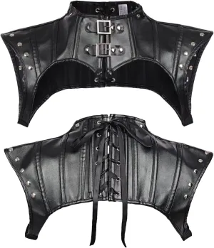 KUOIN Women's Gothic Shoulder Armor Harness with Rivets Leather Jacket Steampunk Shrug Corset Costume