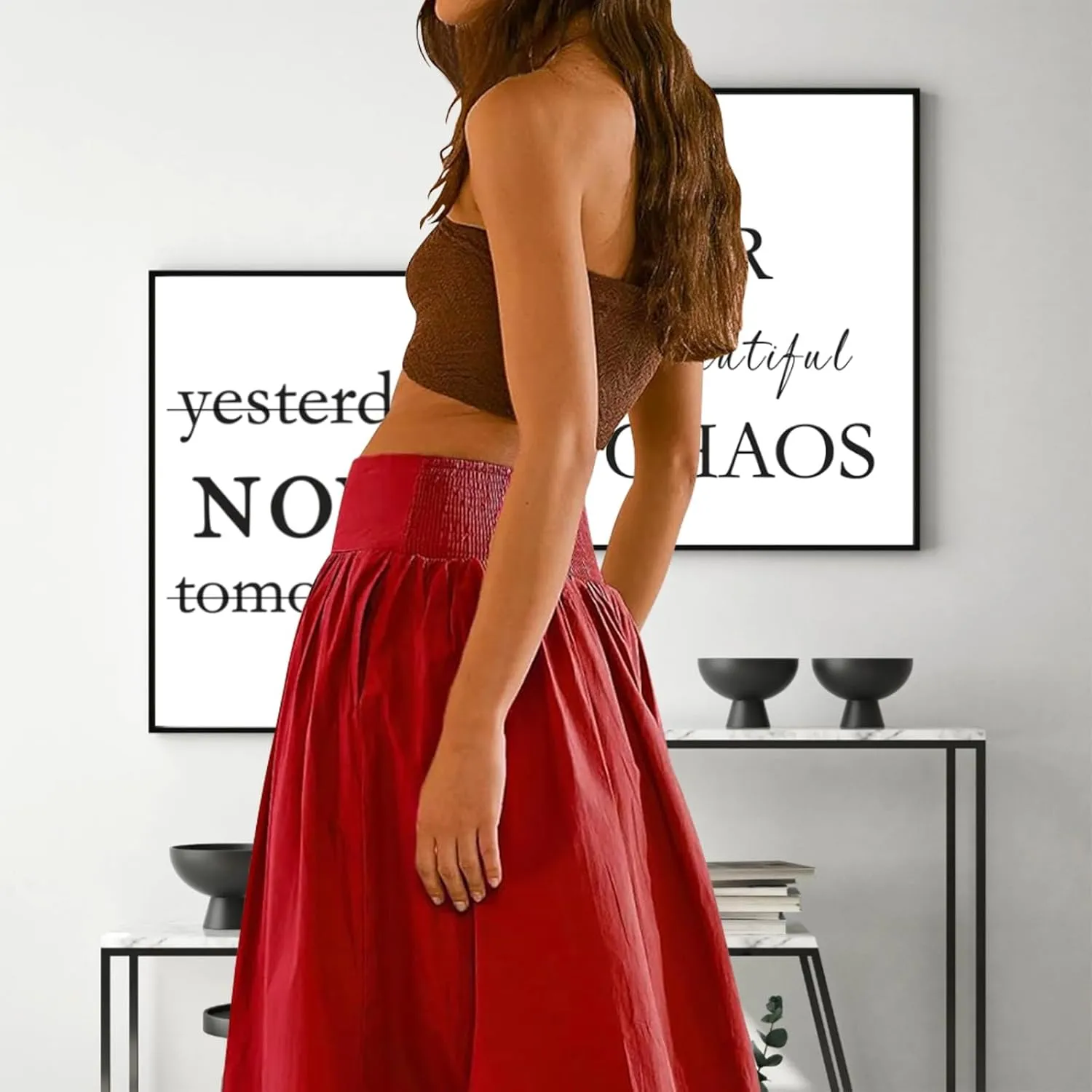 LAVASEON Women Ruffle Bubble Maxi Skirt Y2K High Elastic Waist A Line Pleated Summer Long Fair Skirt