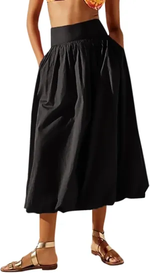 LAVASEON Women Ruffle Bubble Maxi Skirt Y2K High Elastic Waist A Line Pleated Summer Long Fair Skirt