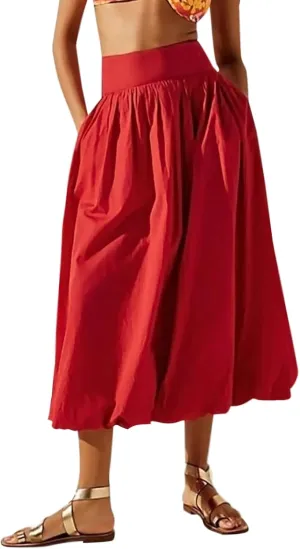 LAVASEON Women Ruffle Bubble Maxi Skirt Y2K High Elastic Waist A Line Pleated Summer Long Fair Skirt