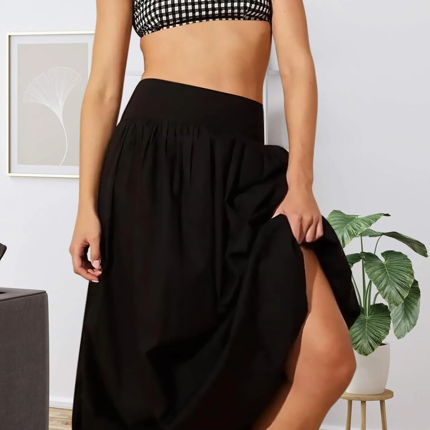 LAVASEON Women Ruffle Bubble Maxi Skirt Y2K High Elastic Waist A Line Pleated Summer Long Fair Skirt