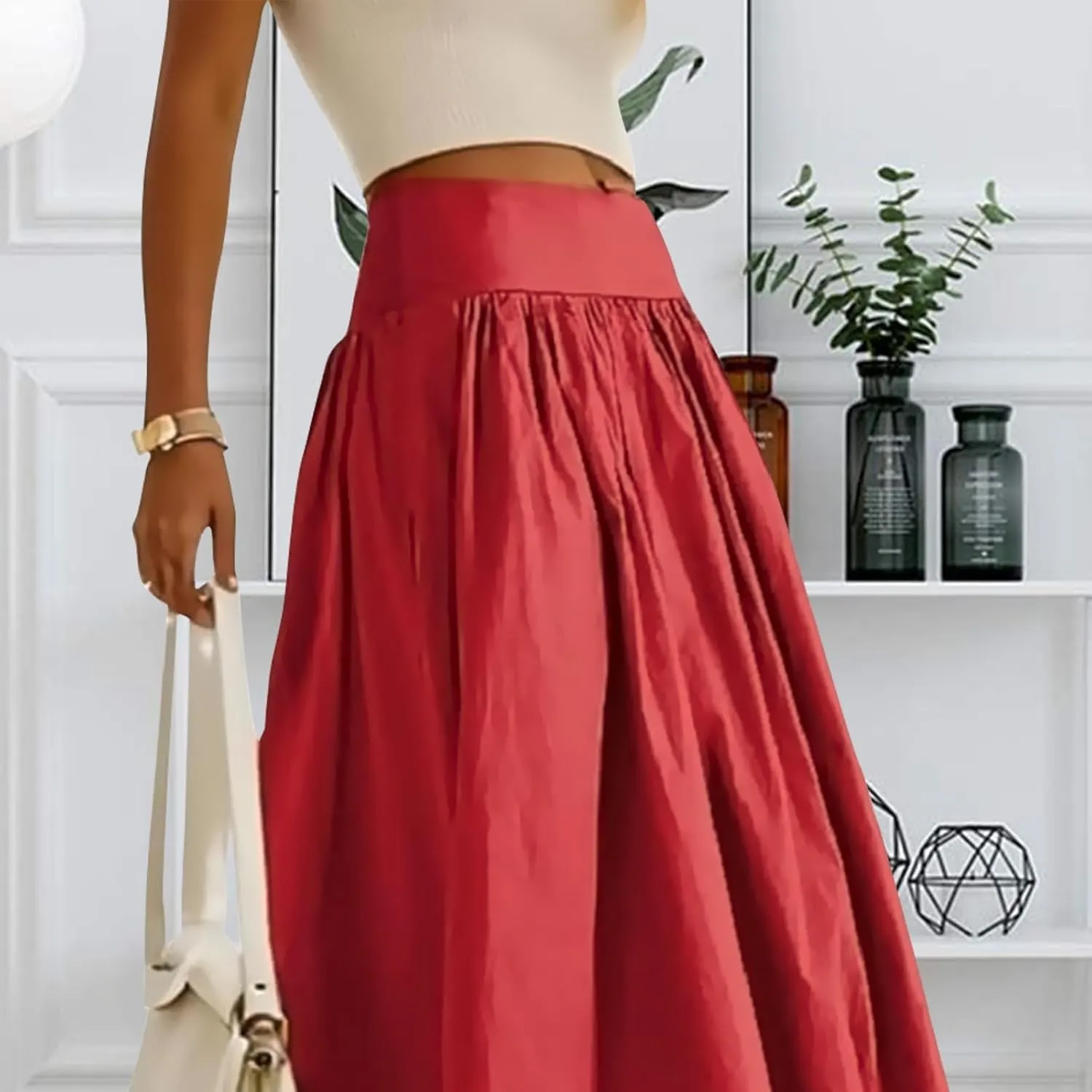 LAVASEON Women Ruffle Bubble Maxi Skirt Y2K High Elastic Waist A Line Pleated Summer Long Fair Skirt