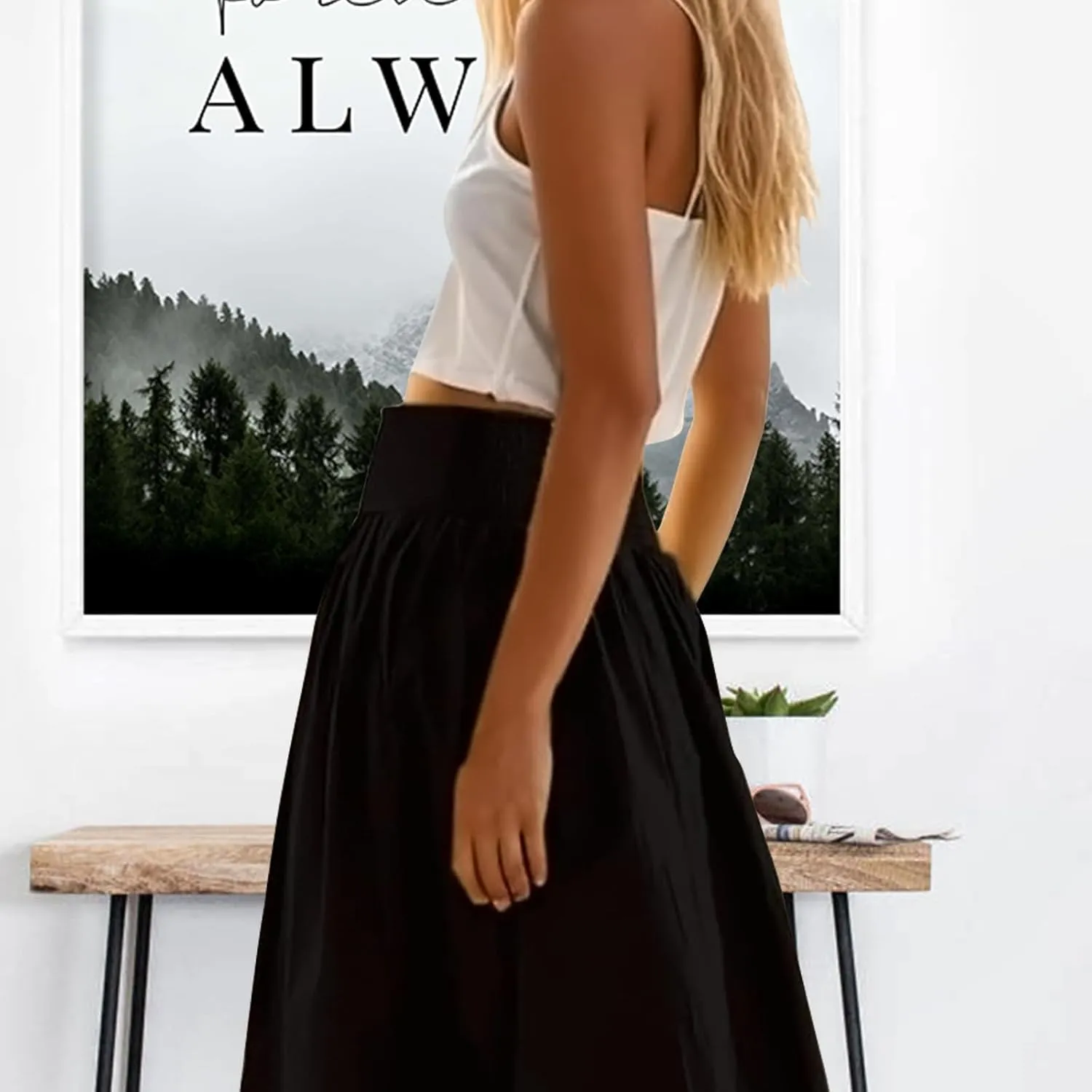 LAVASEON Women Ruffle Bubble Maxi Skirt Y2K High Elastic Waist A Line Pleated Summer Long Fair Skirt