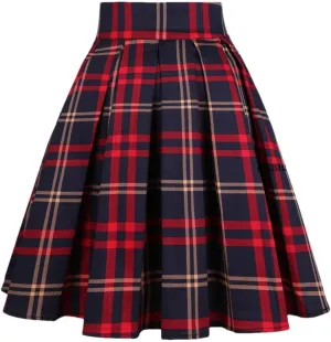 Leaf Birds Retro Floral Print Vintage Pleated Skirts Womens High Waist Midi Swing Skirt