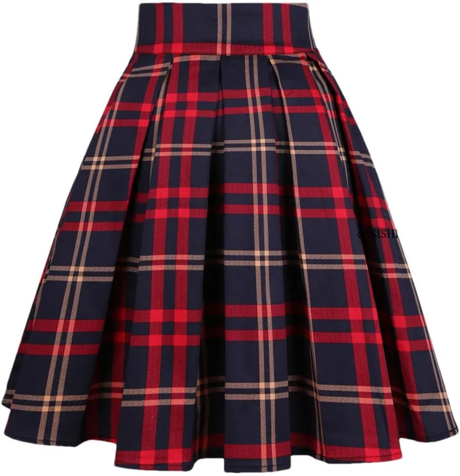 Leaf Birds Retro Floral Print Vintage Pleated Skirts Womens High Waist Midi Swing Skirt