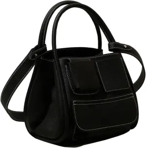 Leather Bucket Bag for Women Soft Lychee Handbag Elegant Multi-pocket Shoulder Bag Crossbody Bag