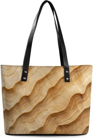 Light Yellow Birch Wood Grain Texture Women Soft Leather Handbags Tote Purses Shoulder Bucket Bags