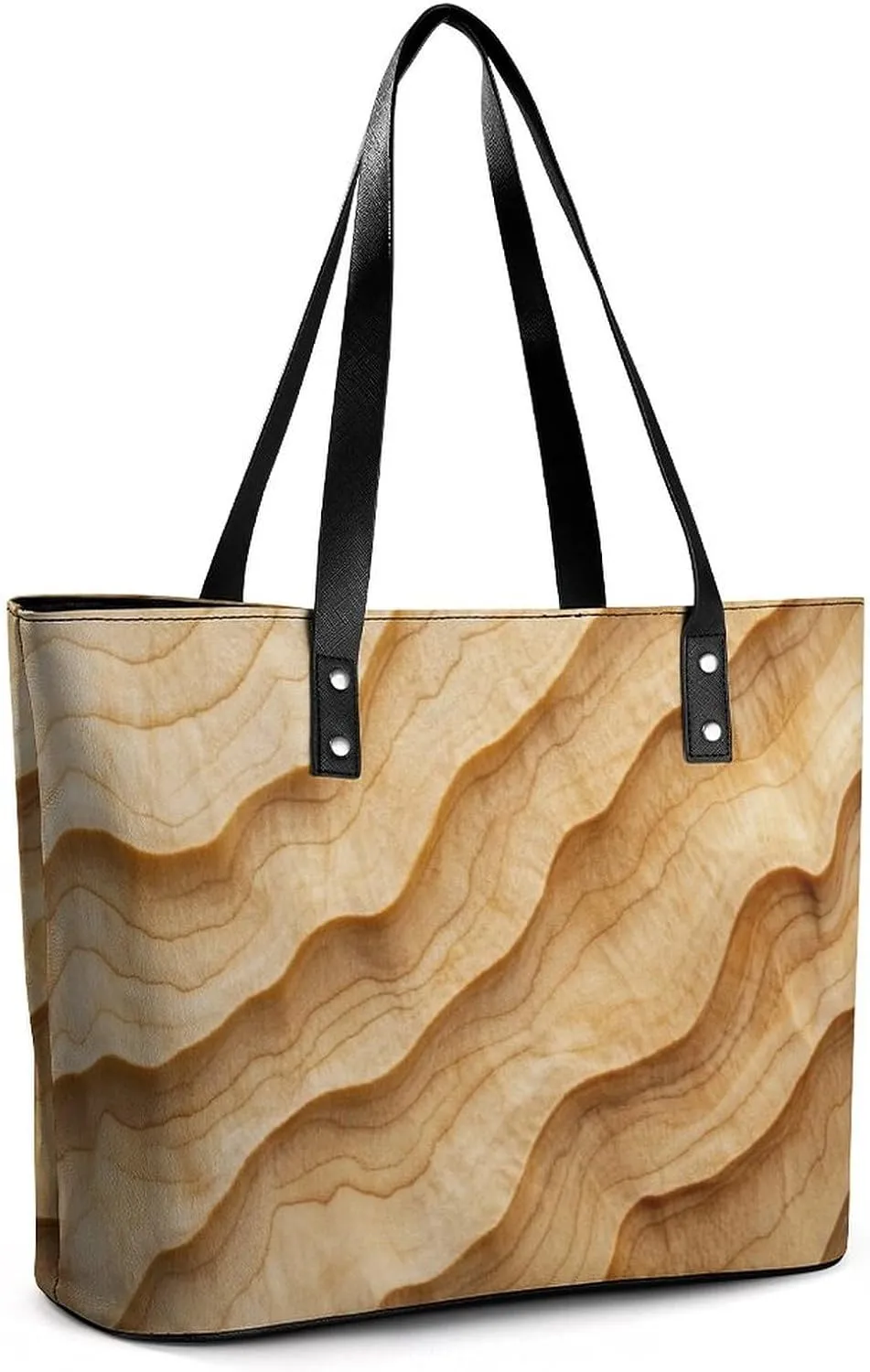 Light Yellow Birch Wood Grain Texture Women Soft Leather Handbags Tote Purses Shoulder Bucket Bags