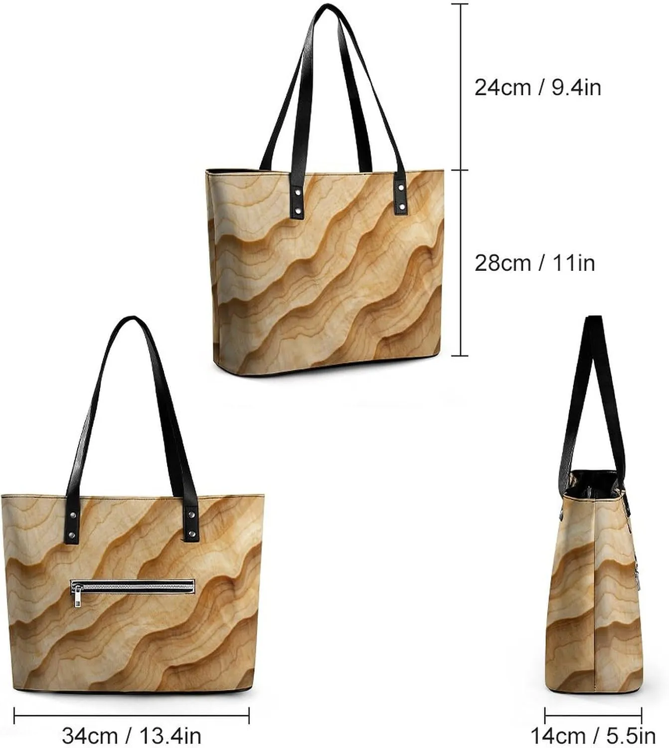 Light Yellow Birch Wood Grain Texture Women Soft Leather Handbags Tote Purses Shoulder Bucket Bags
