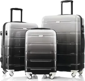 Lightweight and Durable Luggage Set of 3, 20-inch Carry-on with USB Port and Cup Holder, Spinner Wheels, Black