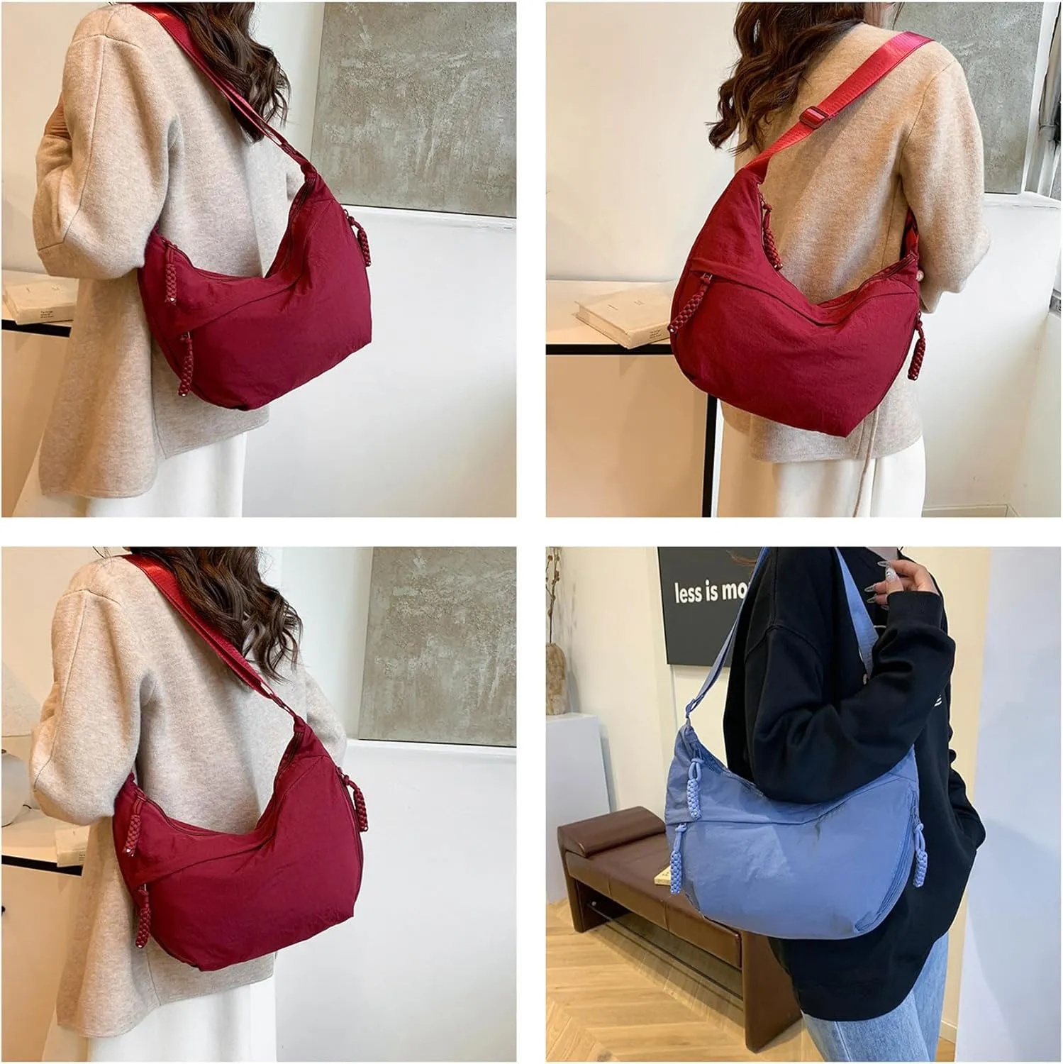 Limorence Women's Fashion Plain Color Nylon Crossbody Hobo Bag,Women's Fashion Plain Color Nylon Crossbody Bag